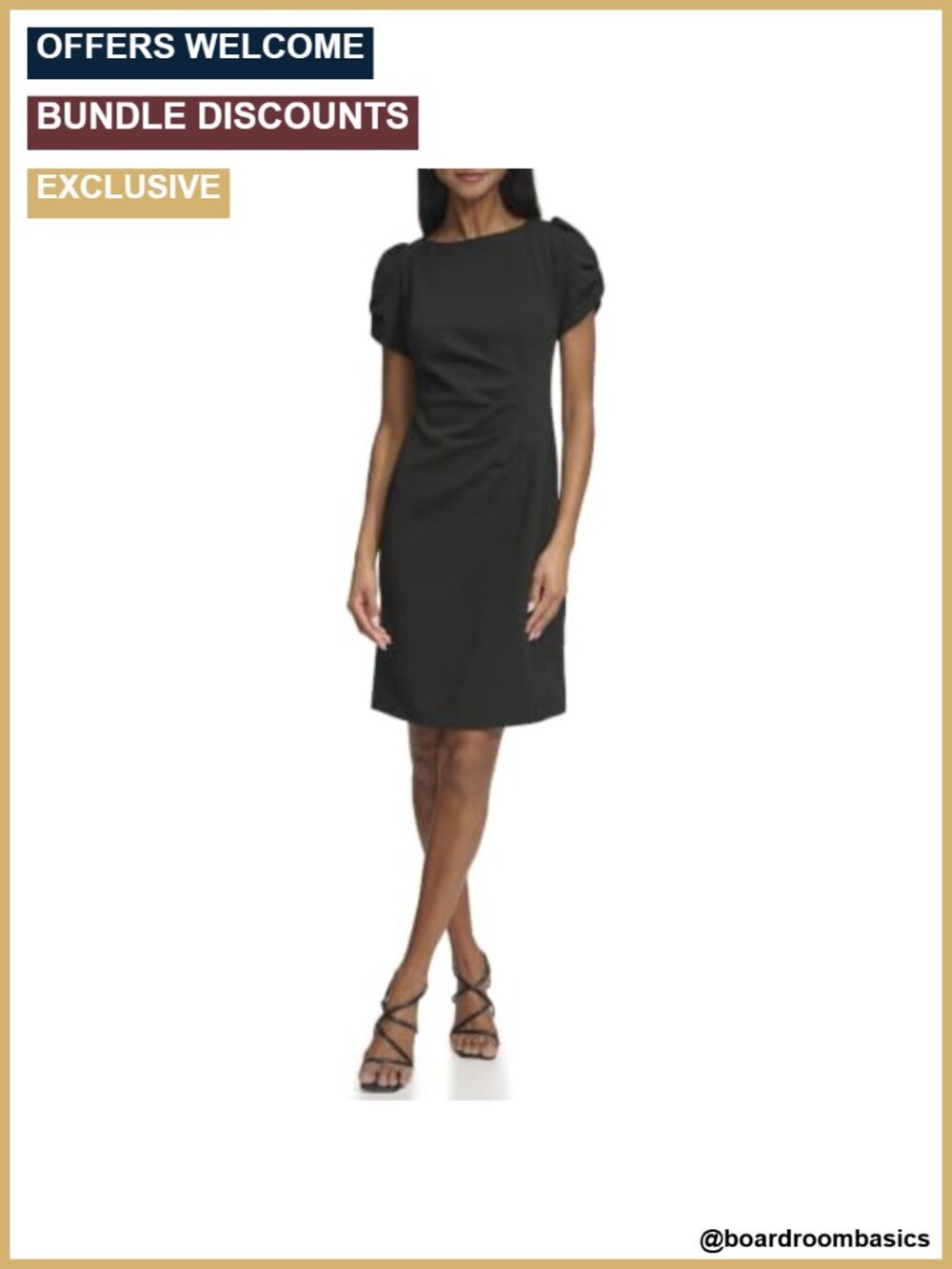 Ruched Sleeve Jewel Neck Sheath Mini Dress